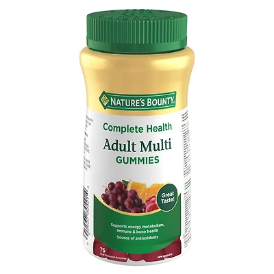 NATURE'S BOUNTY Adult Multi Gummies, Helps to Support Immune Function, Helps Development Of Bones & Teeth, Cherry, Grape & Orange Flavours 75.0 count, 75 gummies