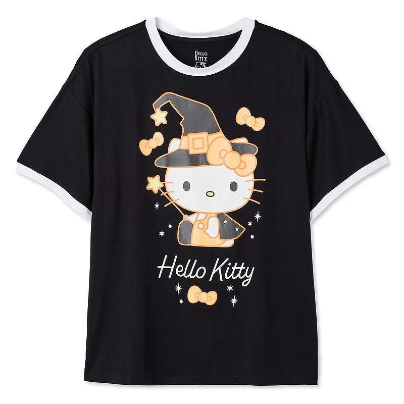 Chemise de nuit à bordures contrastantes Hello Kitty pour femmes Tailles TP–TG