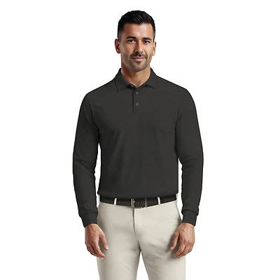 Ben Hogan Performance Men's Long Sleeve Fineline Heather Stripe Print Golf Polo Shirt