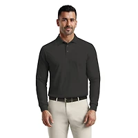 Ben Hogan Performance Men's Long Sleeve Fineline Heather Stripe Print Golf Polo Shirt