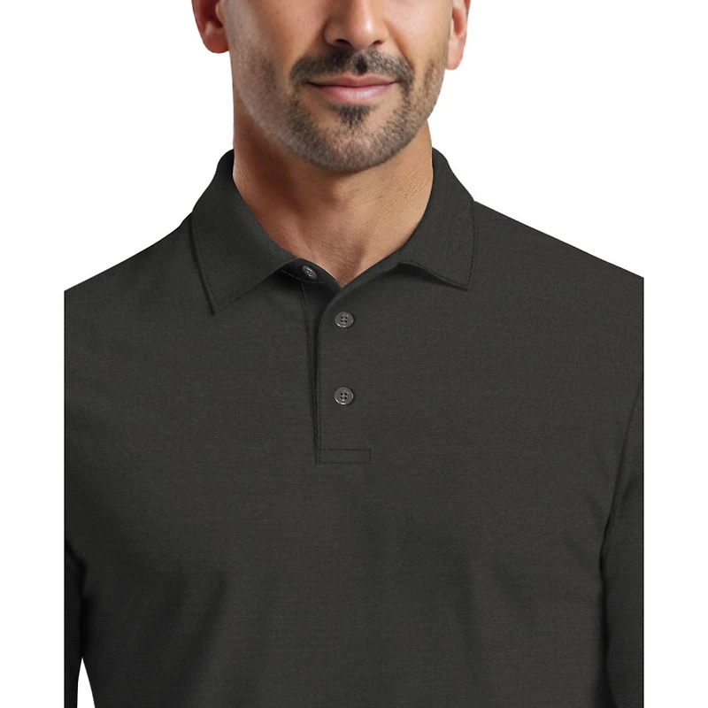 Ben Hogan Performance Men's Long Sleeve Fineline Heather Stripe Print Golf Polo Shirt