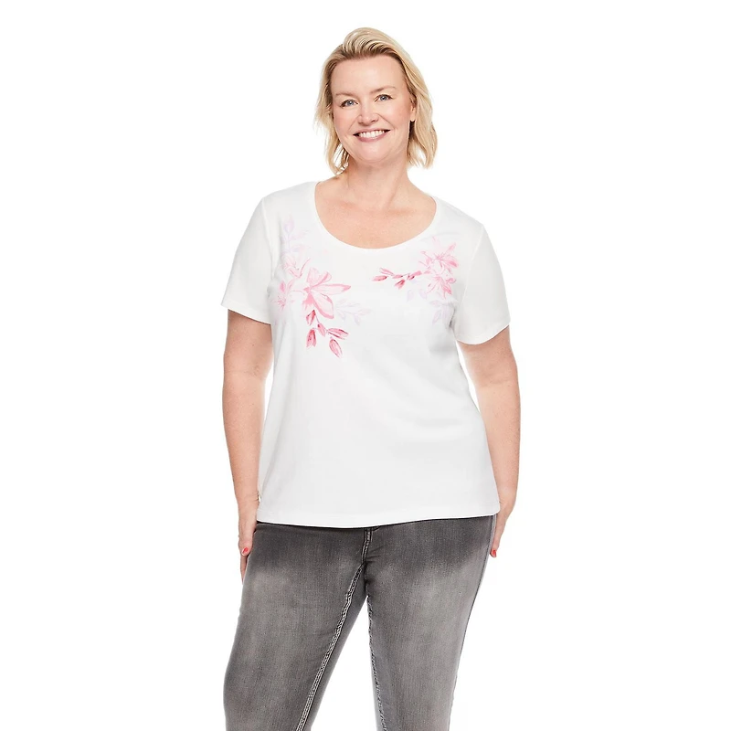 T-shirt à encolure ras du cou en tricot interlock Iyla plus pour femmes Tailles 1X-4X