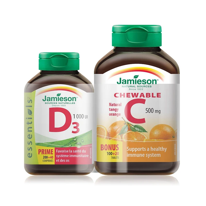 Jamieson Vitamine D 1000 UI et Vitamine C à Croquer