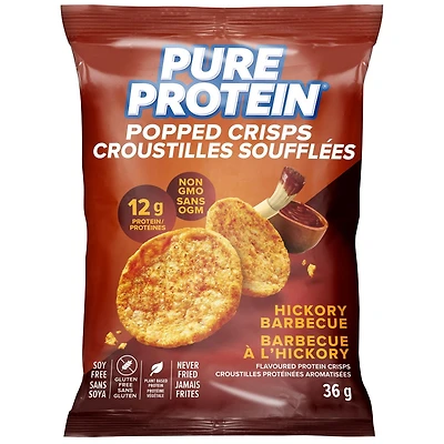 PURE PROTEIN POPPED CRISPS HICKORY BBQ 36G, High protein and great taste!