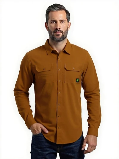 John Deere Men’s Solid Brushed Twill Long Sleeve Shirt, S-XL, Shirt