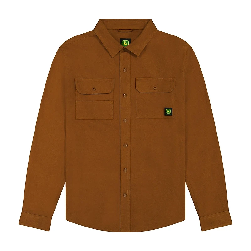 John Deere Men’s Solid Brushed Twill Long Sleeve Shirt, S-XL, Shirt