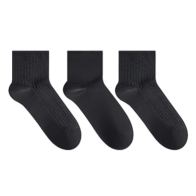 Secret Little Black Socks Ribbed/Solid Quarter P3, Fits shoe sizes 6-10