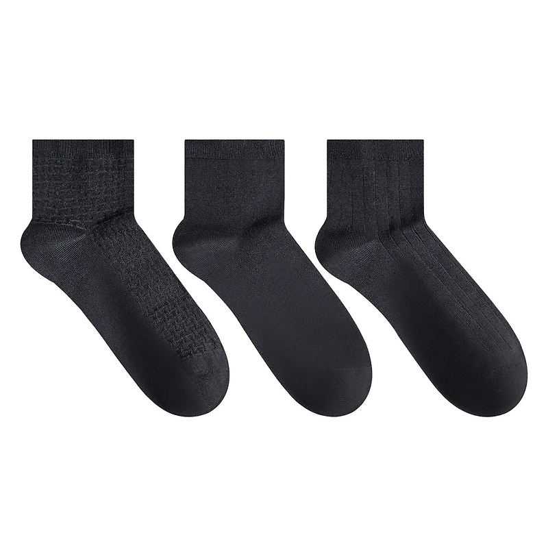 Secret Little Black Socks Basketweave/Solid/Ribbed Quarter P3, Fits shoe sizes 6-10