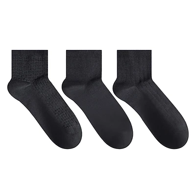 Secret Little Black Socks Basketweave/Solid/Ribbed Quarter P3, Fits shoe sizes 6-10