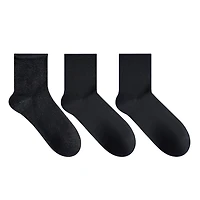 Secret Little Black Socks Lurex/Solid Roll Top Mid Crew P3, Fits shoe sizes 6-10