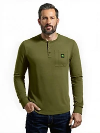 John Deere Warmth Shield™️ T-shirt Henley Thermique à manches longues et poches pour homme, tailles S XL Poche