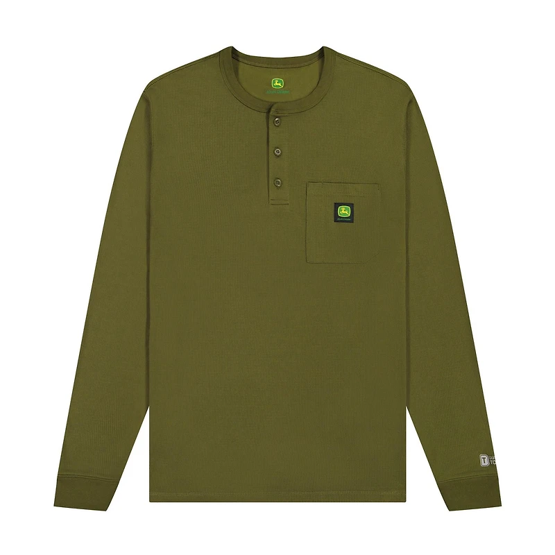 John Deere Warmth Shield™️ T-shirt Henley Thermique à manches longues et poches pour homme, tailles S XL Poche