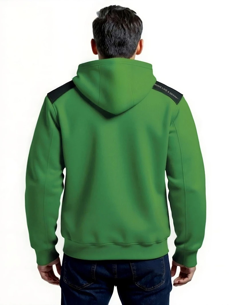 John Deere Men’s Reinforced Pull Over Fleece Hoodie with Nylon Trim, S-XL,