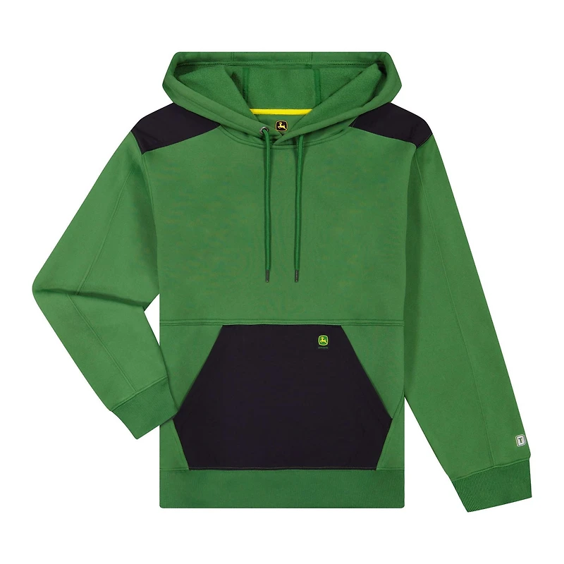 John Deere Men’s Reinforced Pull Over Fleece Hoodie with Nylon Trim, S-XL,