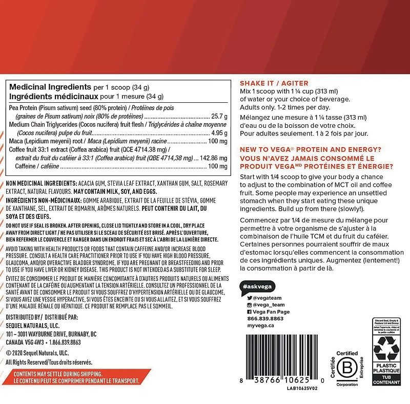 Protéines et énergie de Vega, Gousse de vanille