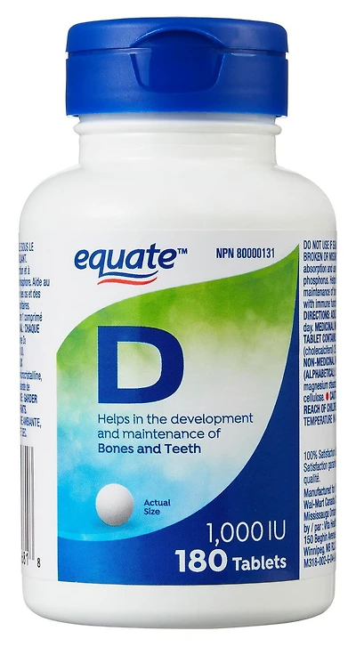Equate Vitamine D 1 000 UI<br>180 Comprimés