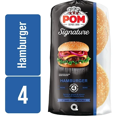 POM® Signature Sesame Seed Hamburger Buns, Pack of 4