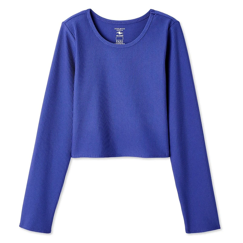 Athletic Works Girls' Long Sleeve Rib Top, Sizes XS-XL
