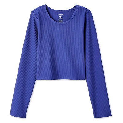 Athletic Works Girls' Long Sleeve Rib Top, Sizes XS-XL
