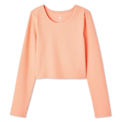 Haut à manches longues en tricot côtelé Athletic Works pour filles Tailles TP–TG