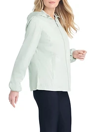 Details Women's Windbreaker With Striped Lining Trim Inside of Hood & Yoke