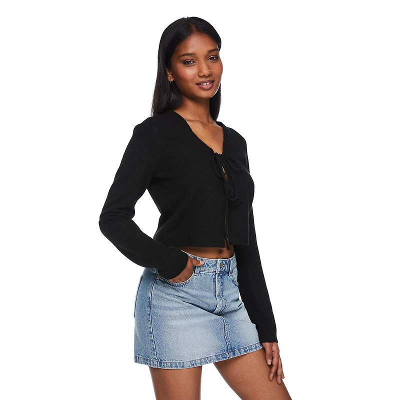 Cardigan noué à l'avant No Boundaries pour femmes Tailles TP–TTG