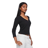 T-shirt de nuit à encolure Henley No Boundaries pour femmes