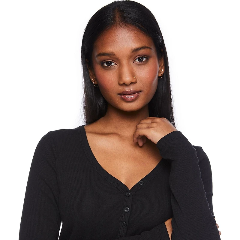 T-shirt de nuit à encolure Henley No Boundaries pour femmes