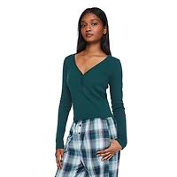 No Boundaries Women's Henley Sleep Tee