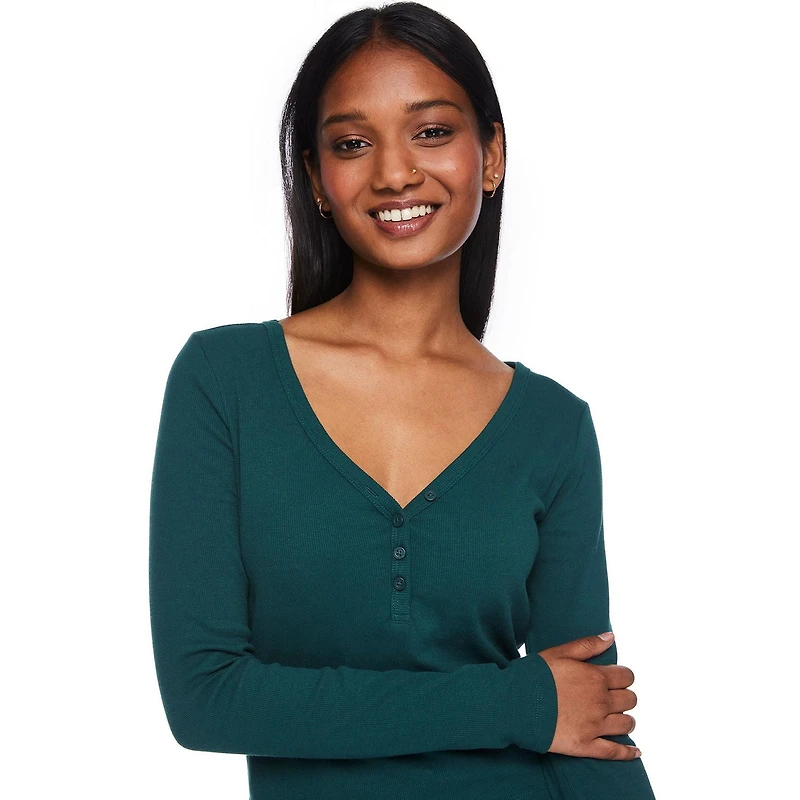 T-shirt de nuit à encolure Henley No Boundaries pour femmes