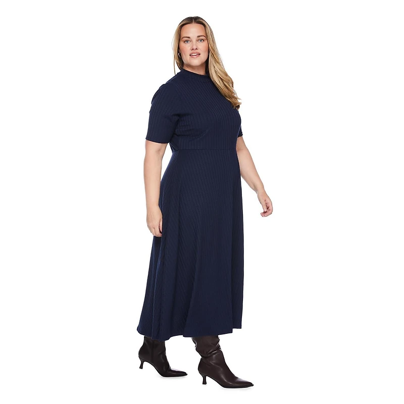 Robe longue à manches courtes et en tricot côtelé George Plus pour femmes Tailles 1X-4X