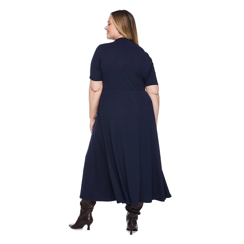 Robe longue à manches courtes et en tricot côtelé George Plus pour femmes Tailles 1X-4X