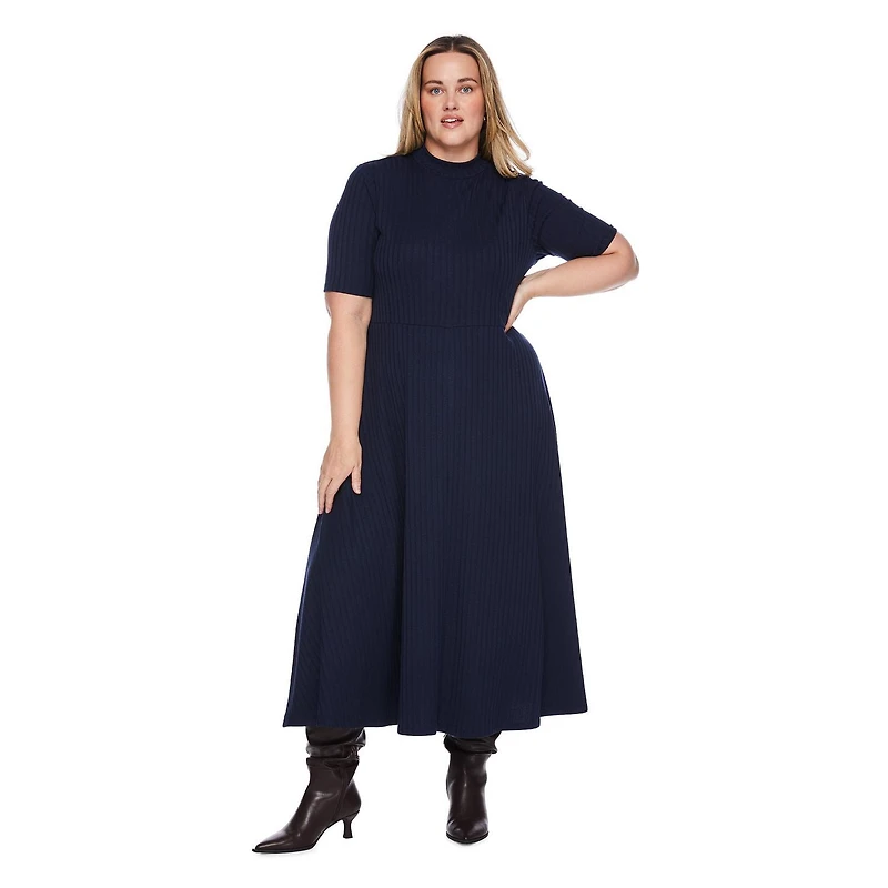 Robe longue à manches courtes et en tricot côtelé George Plus pour femmes Tailles 1X-4X