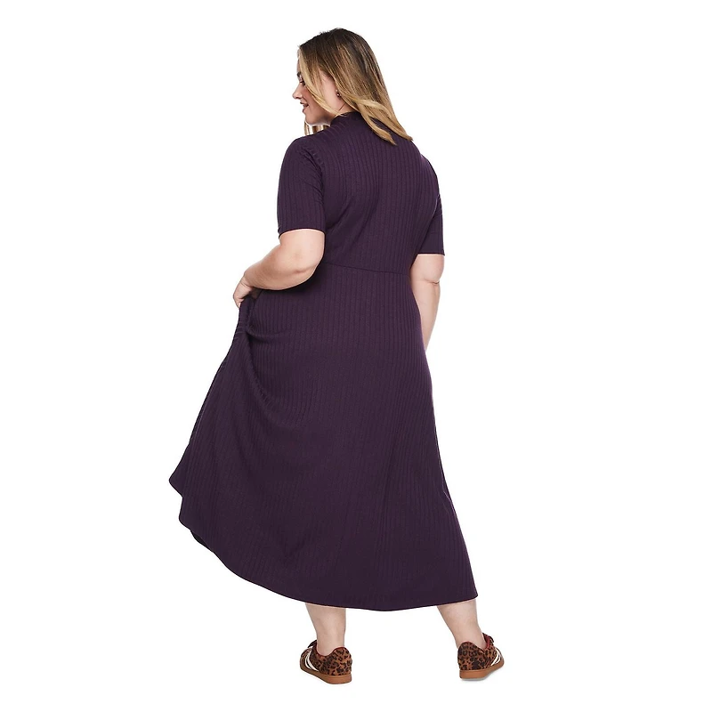 Robe longue à manches courtes et en tricot côtelé George Plus pour femmes Tailles 1X-4X
