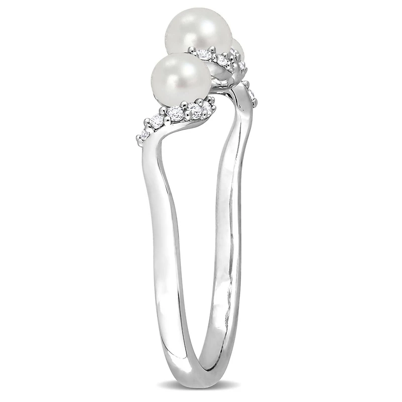 Miabella Freshwater Cultured Pearl and 1/4 Carat T.G.W. Created White Sapphire Sterling Silver 3-Stone Twisted Ring