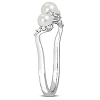 Miabella Freshwater Cultured Pearl and 1/4 Carat T.G.W. Created White Sapphire Sterling Silver 3-Stone Twisted Ring
