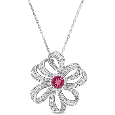 Miabella 2-3/4 Carat T.G.W. Pink & White Topaz Sterling Silver Flower Necklace
