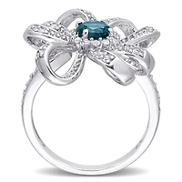 Miabella 1 Carat T.G.W. London Blue and White Topaz Sterling Silver Flower Ring