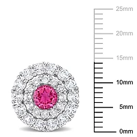 Boucles d'oreilles à double auréoles Miabella avec 4-3/8 Carat PBT de Topaze Blanche et Rose en Argent Sterling