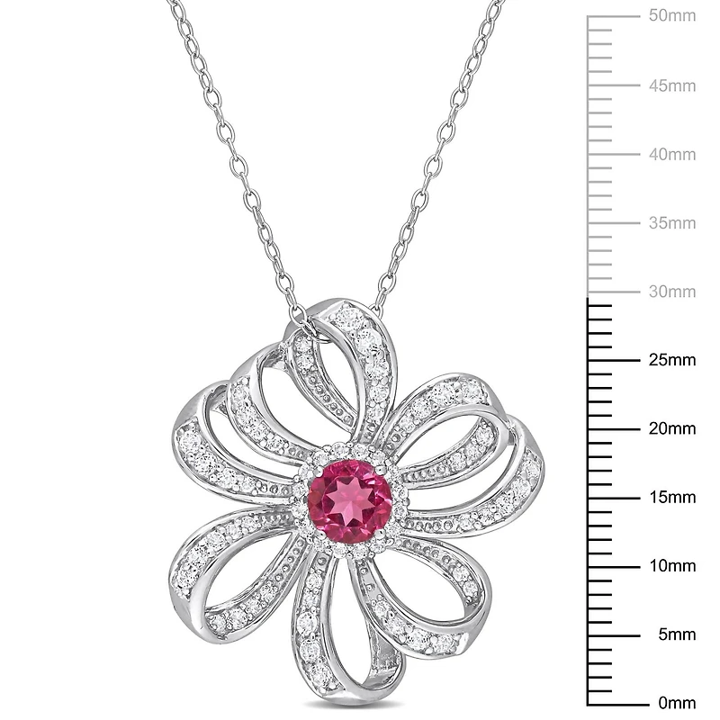 Collier pendentif en forme de fleur Miabella avec 2-3/4 Carat PBT de Topaze Rose et Blanche en Argent Sterling