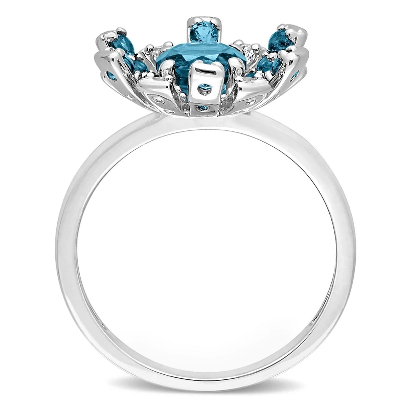 Bague Starburst Miabella avec 2-1/10 Carat PBT de Topaze Bleu et Blanche en Argent Sterling