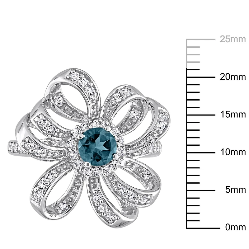 Miabella 1 Carat T.G.W. London Blue and White Topaz Sterling Silver Flower Ring
