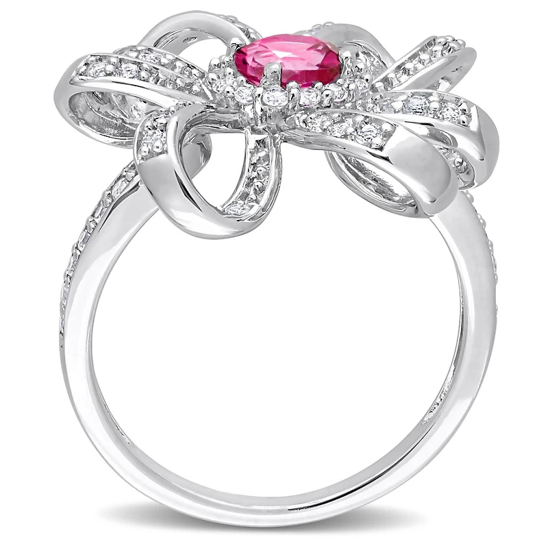 Miabella 1-1/10 Carat T.G.W. Pink & White Topaz Sterling Silver Flower Ring