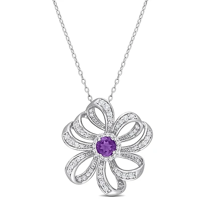 Miabella 2 Carat Amethyst and White Topaz Sterling Silver Flower Necklace