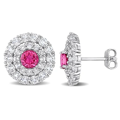 Miabella 4-3/8 Carat T.G.W. Pink and White Topaz Sterling Silver Double Halo Earrings