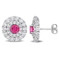 Boucles d'oreilles à double auréoles Miabella avec 4-3/8 Carat PBT de Topaze Blanche et Rose en Argent Sterling