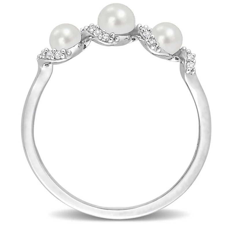 Miabella Freshwater Cultured Pearl and 1/4 Carat T.G.W. Created White Sapphire Sterling Silver 3-Stone Twisted Ring