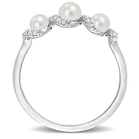 Miabella Freshwater Cultured Pearl and 1/4 Carat T.G.W. Created White Sapphire Sterling Silver 3-Stone Twisted Ring