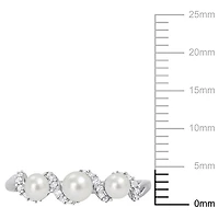 Bague torsadée à trois pierres Miabella avec 1/4 Carat PBT de Saphir Blanc et perles de culture d'eau douce en Argent Sterling