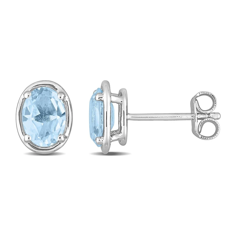 Clous d’oreilles ovales de Miabella avec 1-7/8 Carat PBT de Topaze bleu ciel certifiée en Argent Sterling